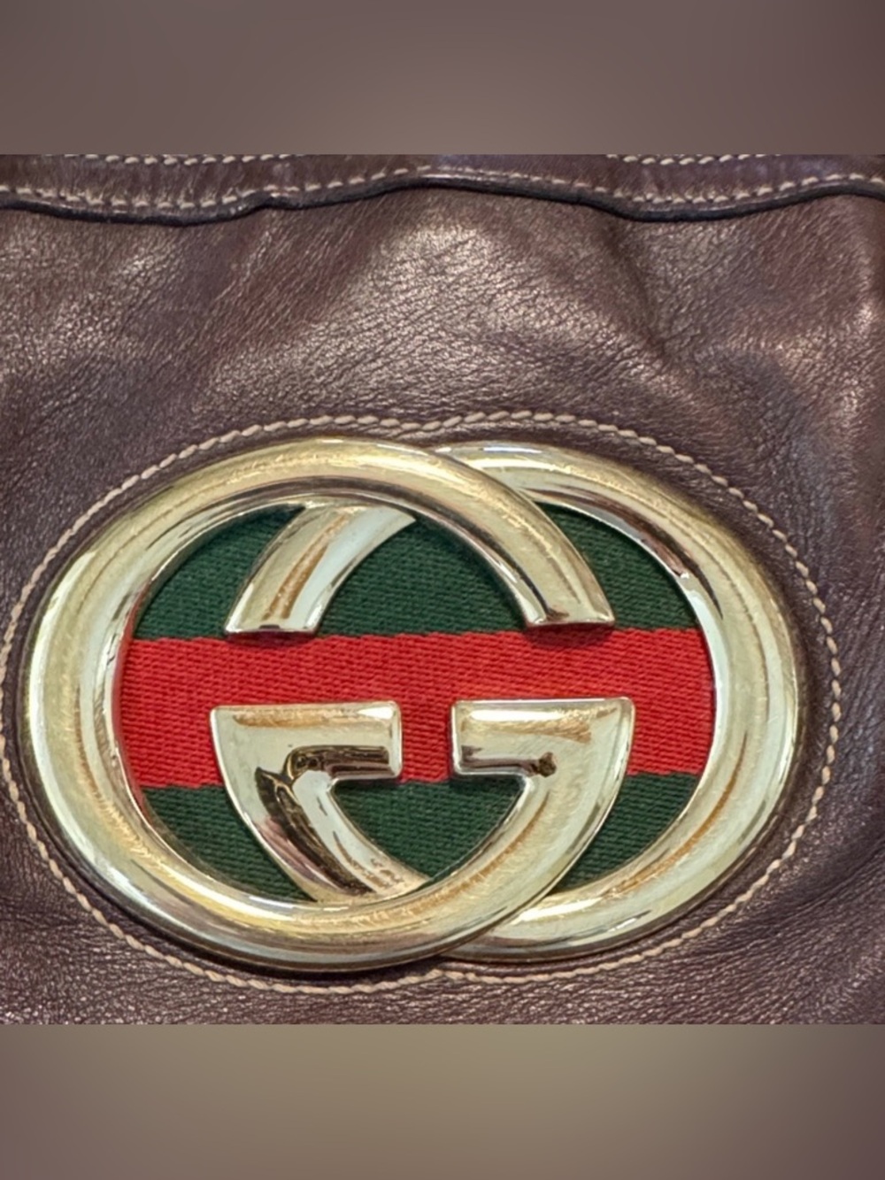 Gucci Dark Brown Leather shoulder bag with Green-Red Web and Gold GG - Picture 3 of 11